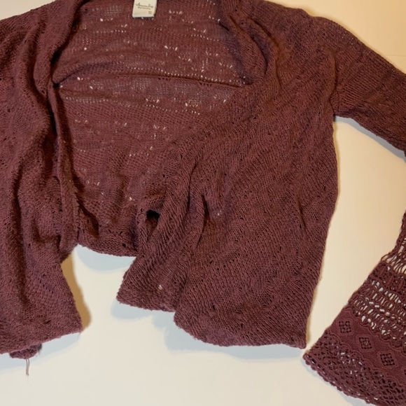 🩷AMERICAN RAG FALL BURGUNDY MAROON RED KNIT LACE SWEATER CARDIGAN SIZE SMALL - Picture 6 of 6